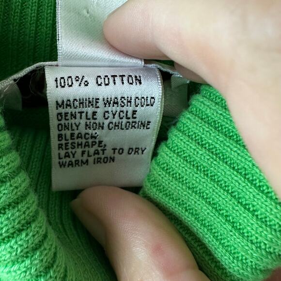Talbots Bright Green Cotton Turtleneck Sweater L | Ribbed Knit Preppy Minimalist - Picture 4 of 5